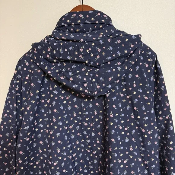 Vintage Northern Reflections XL Floral Rain Jacket Hooded Windbreaker Navy Nylon - Picture 8 of 12